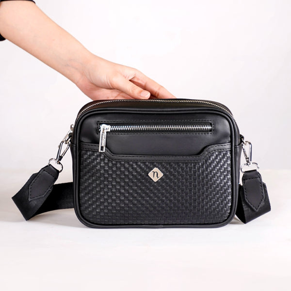 Embossed Luxe Crossbody Belt Bag Black