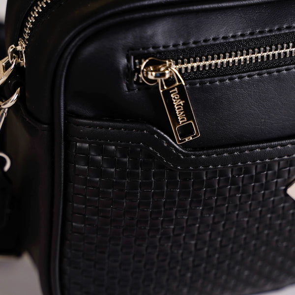 Embossed Luxe Crossbody Belt Bag Black