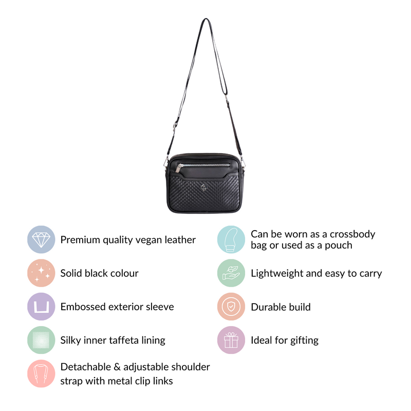Embossed Solid Black Crossbody Bag