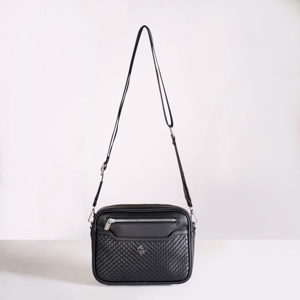 Embossed Luxe Crossbody Belt Bag Black