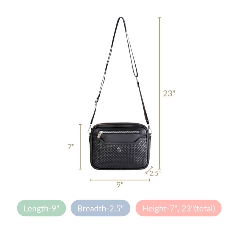 Embossed Solid Black Crossbody Bag