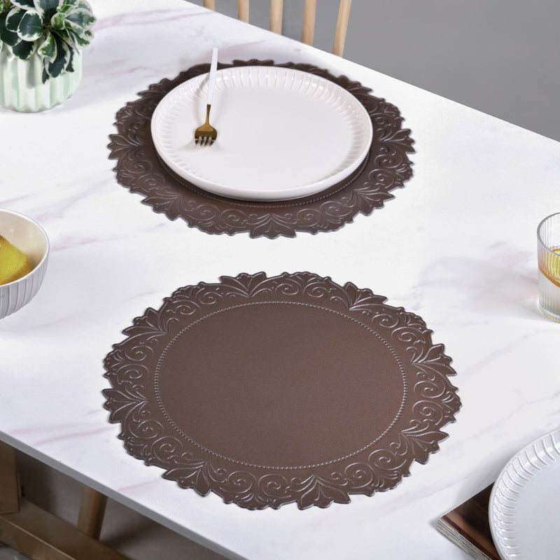 Embossed Brown Round Placemat Set Of 6