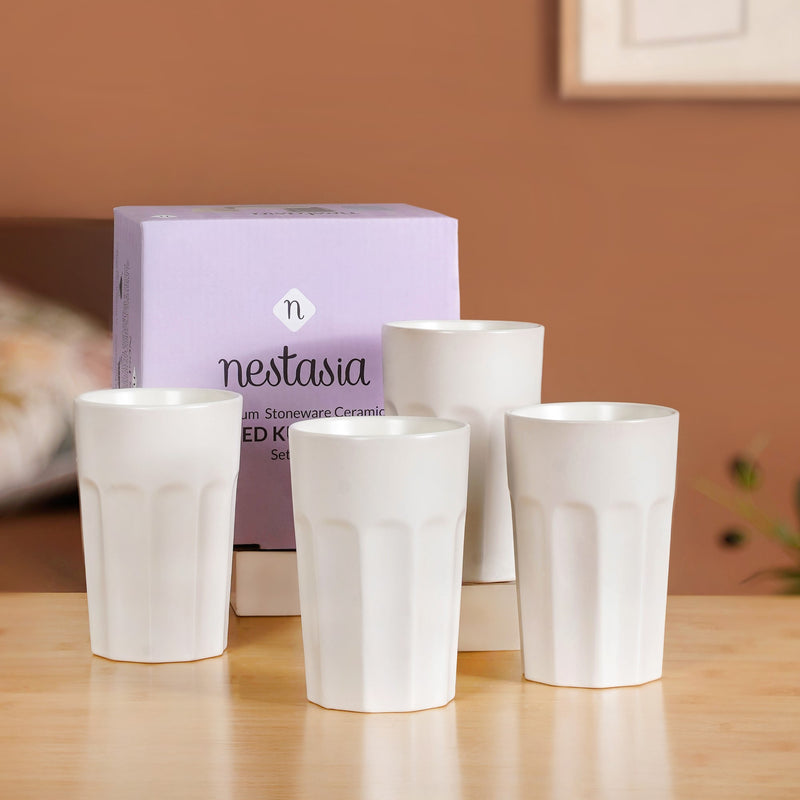 Embossed Cannoli Cream Ceramic Tumbler Set Of 4