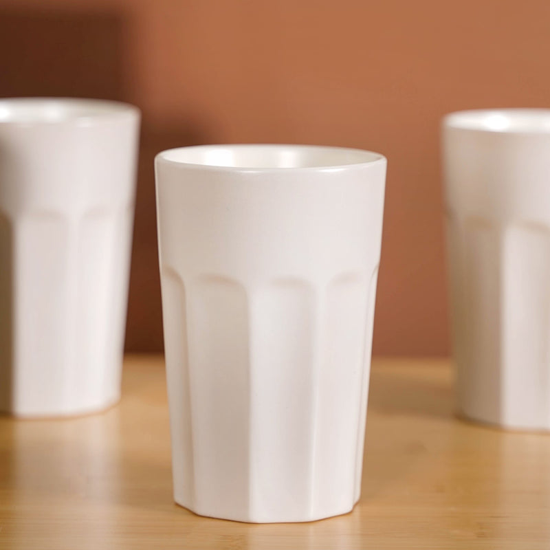 Embossed Cannoli Cream Ceramic Tumbler Set Of 4