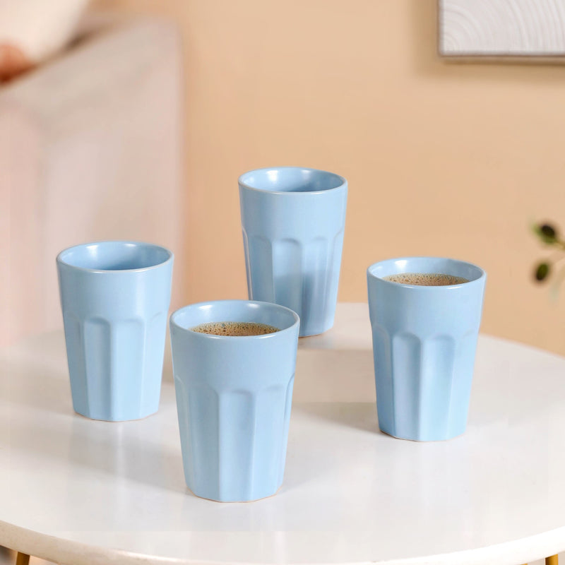 Embossed Ceramic Tea Cup Set Of 4 Baby Blue 200ml