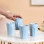 Embossed Ceramic Tea Cup Set Of 4 Baby Blue 200ml