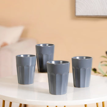 Embossed Ceramic Tea Cup Set Of 4 Grey 200ml
