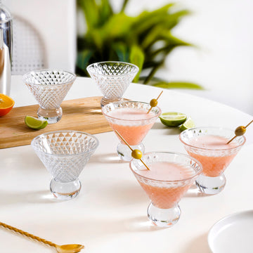 Embossed Crystal Ball Cocktail Glass Set Of 6 180ml