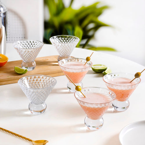 Embossed Crystal Ball Cocktail Glass Set Of 6 180ml