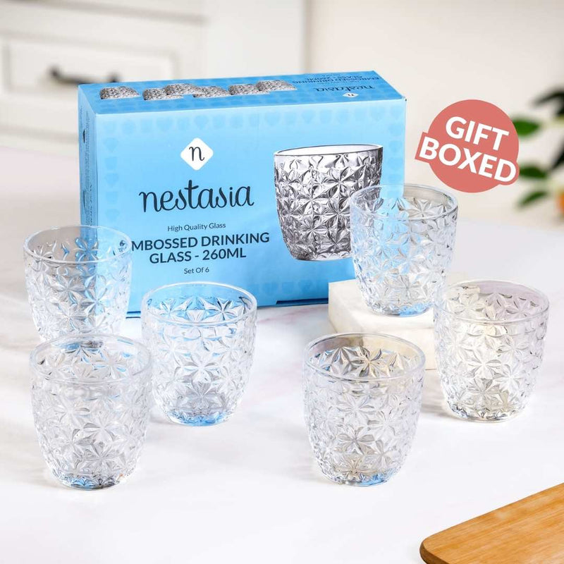 Embossed Drinking Tumblers Set Of 6 260ml