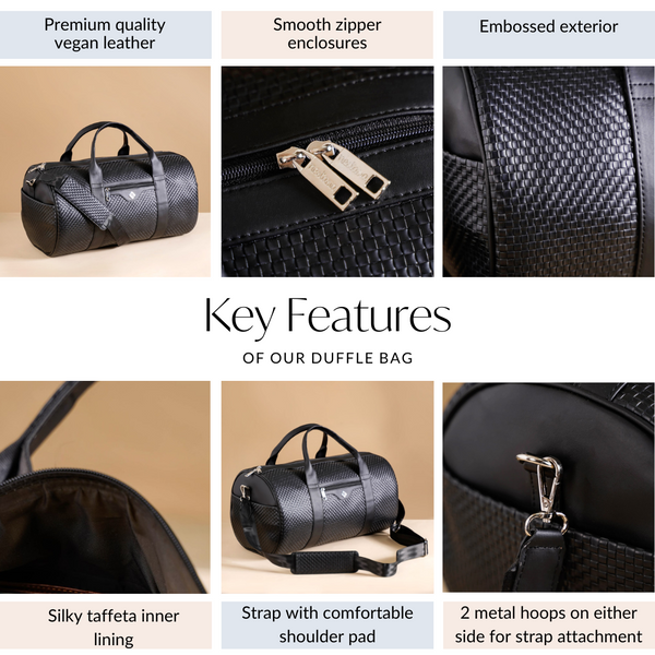 Embossed Sleek Black Duffle Bag