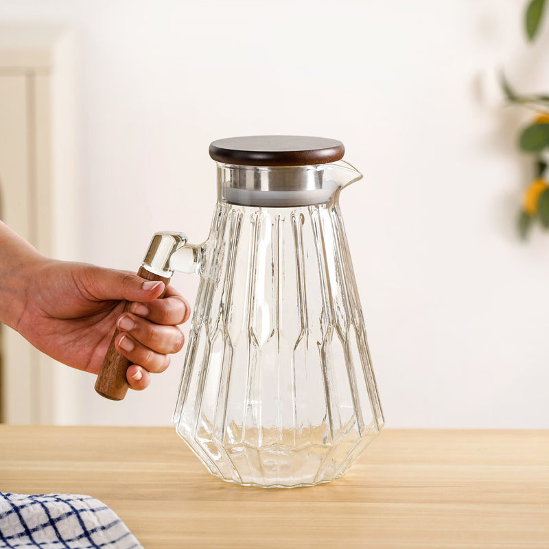 Embossed Geometric Borosilicate Glass Jug 1600ml
