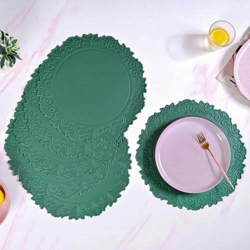 Embossed Green Round Placemat Set Of 6