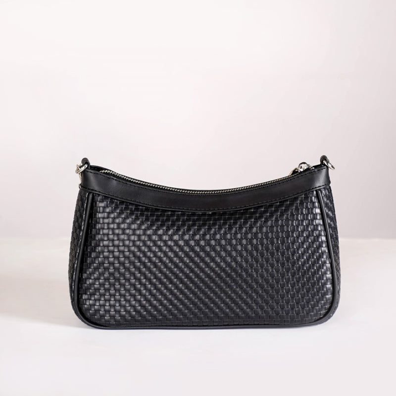 Embossed Solid Black Shoulder Bag For Ladies
