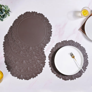 Embossed Brown Round Placemat Set Of 6