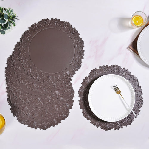 Embossed Brown Round Placemat Set Of 6