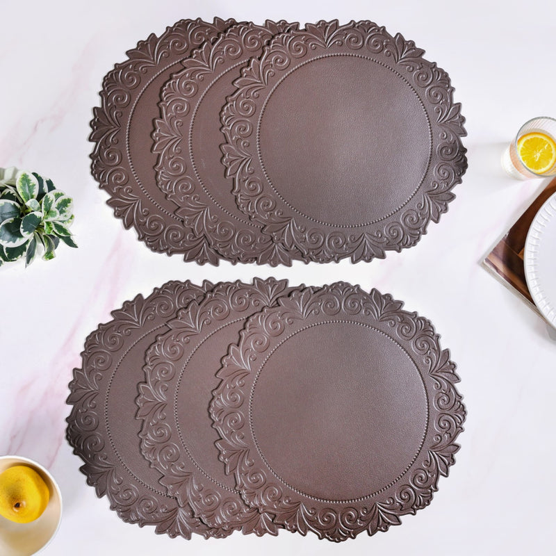 Embossed Brown Round Placemat Set Of 6