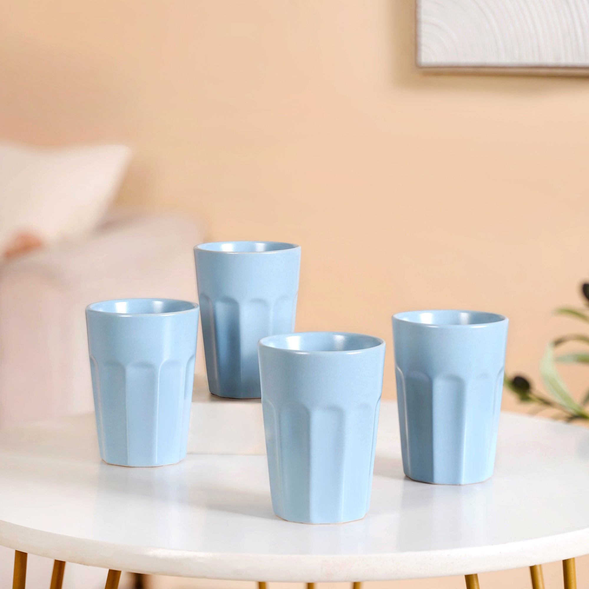 Retro Fluted Small Tumbler Set Of 4 Baby Blue 200ml