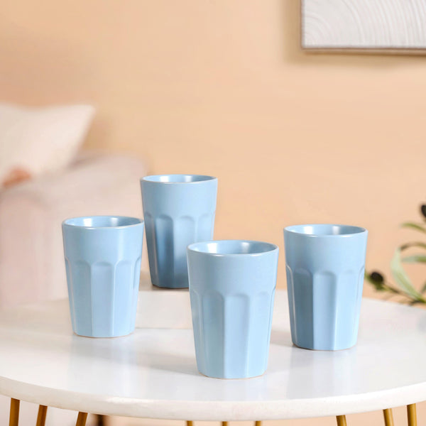 Embossed Ceramic Tea Cup Set Of 4 Baby Blue 200ml