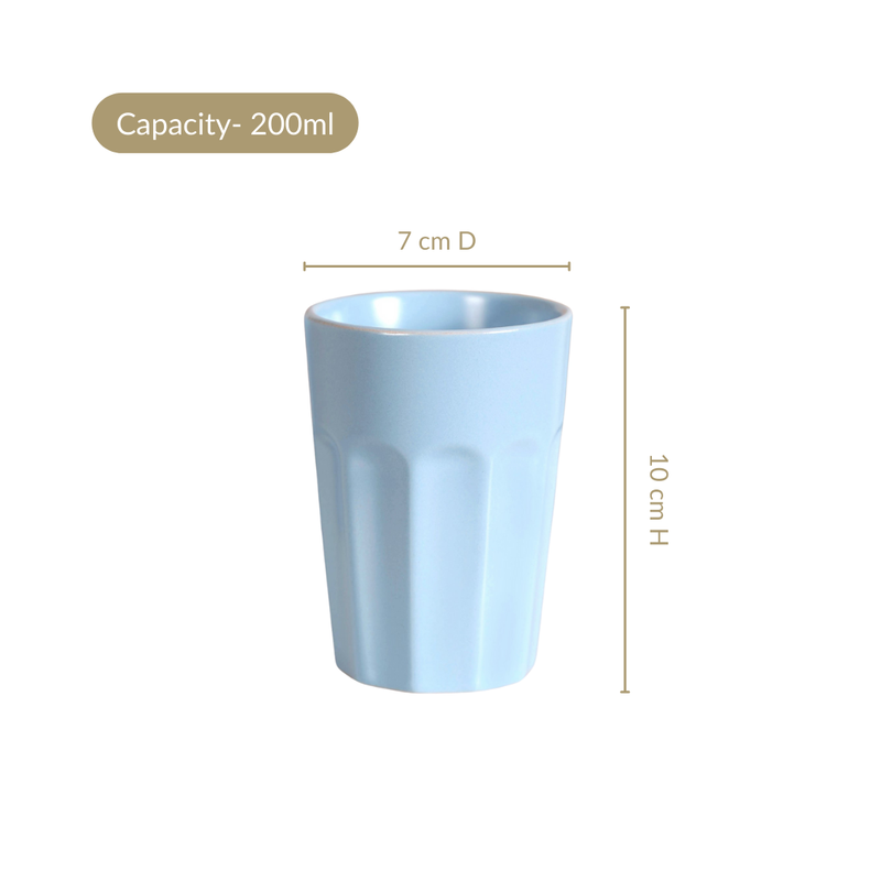 Embossed Ceramic Tea Cup Set Of 4 Baby Blue 200ml