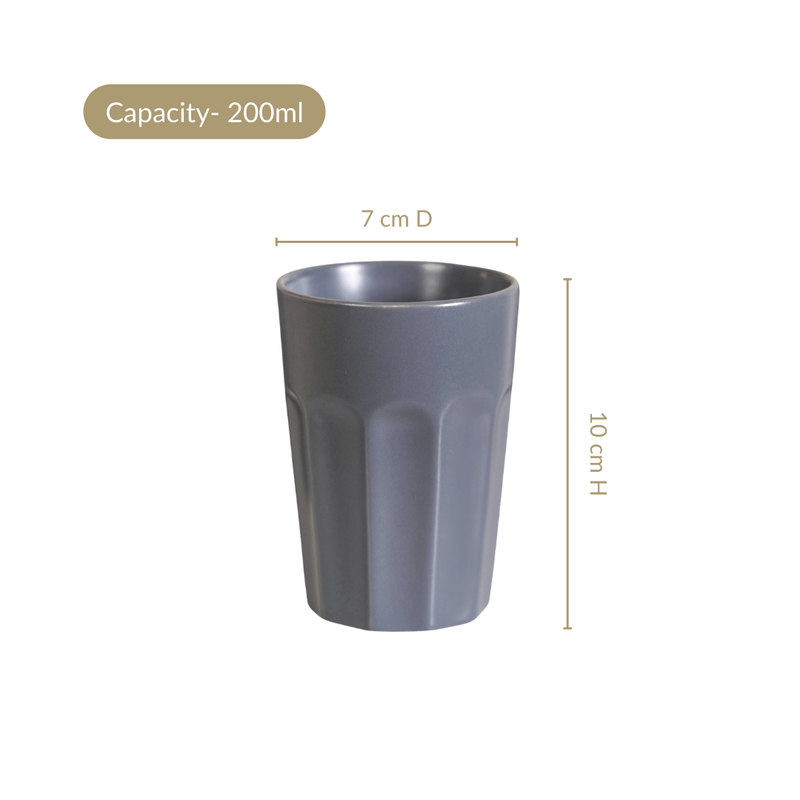 Embossed Ceramic Tea Cup Set Of 4 Grey 200ml