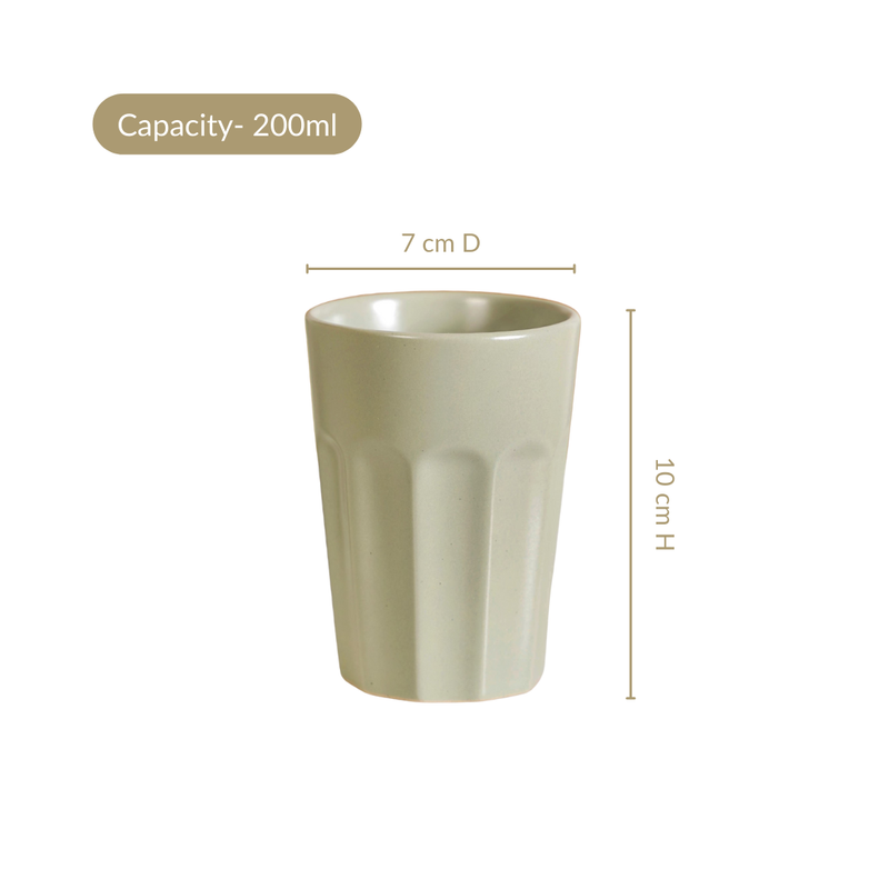 Embossed Ceramic Tea Cup Set Of 4 Sage Green 200ml
