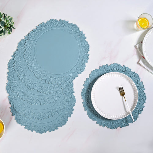 Embossed Cerulean Round Placemat Set Of 6