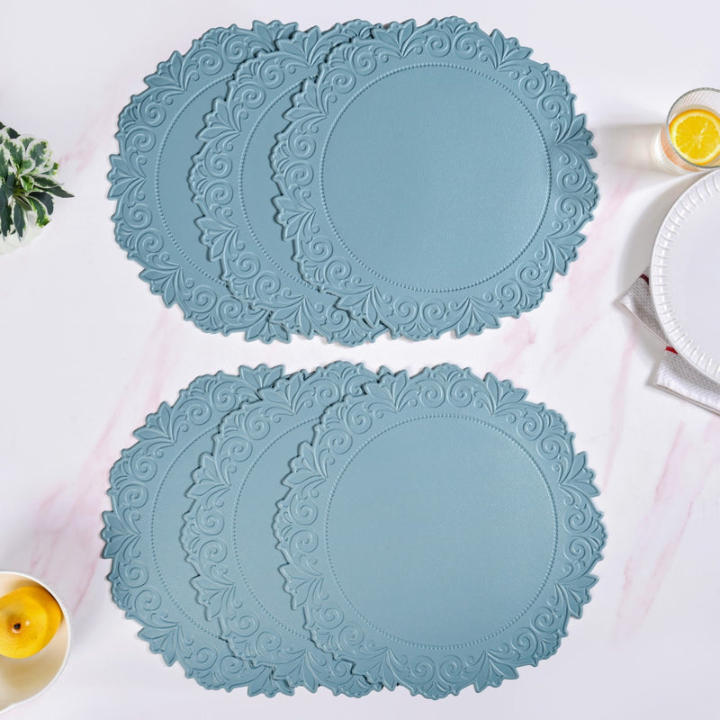 Embossed Cerulean Round Placemat Set Of 6