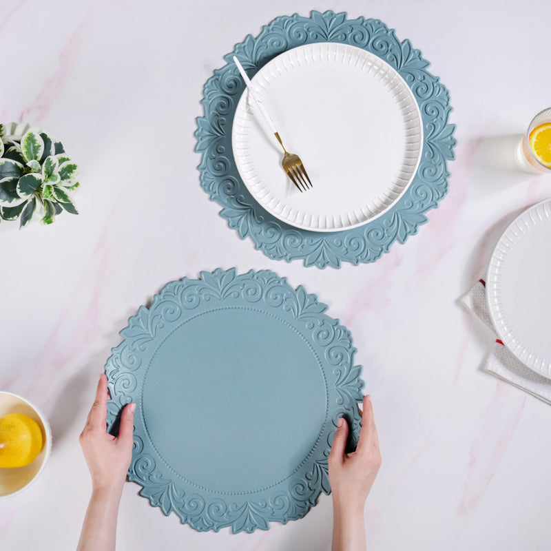 Embossed Cerulean Round Placemat Set Of 6