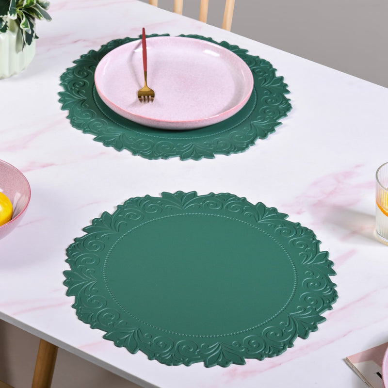 Embossed Green Round Placemat Set Of 6