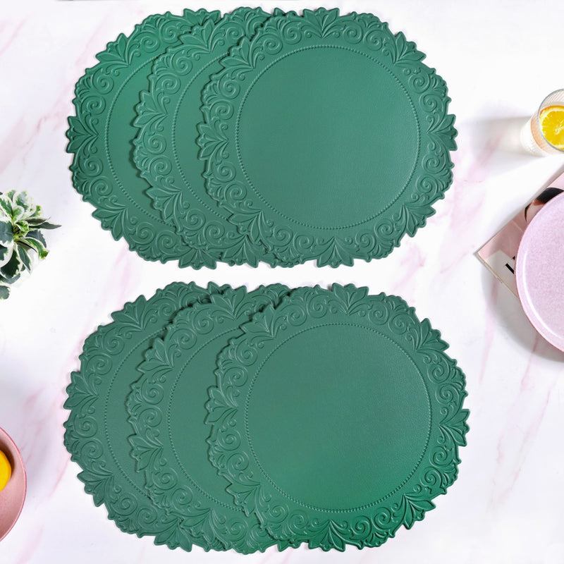 Embossed Green Round Placemat Set Of 6