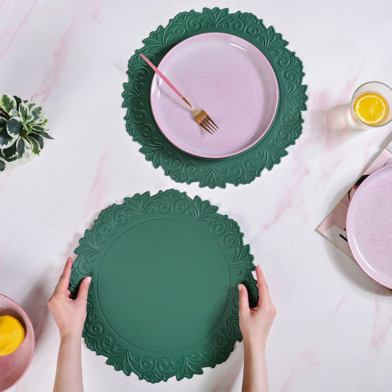 Embossed Green Round Placemat Set Of 6