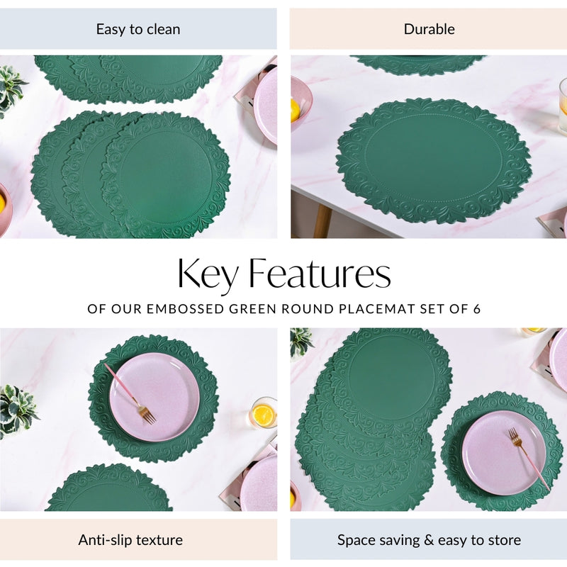 Embossed Green Round Placemat Set Of 6