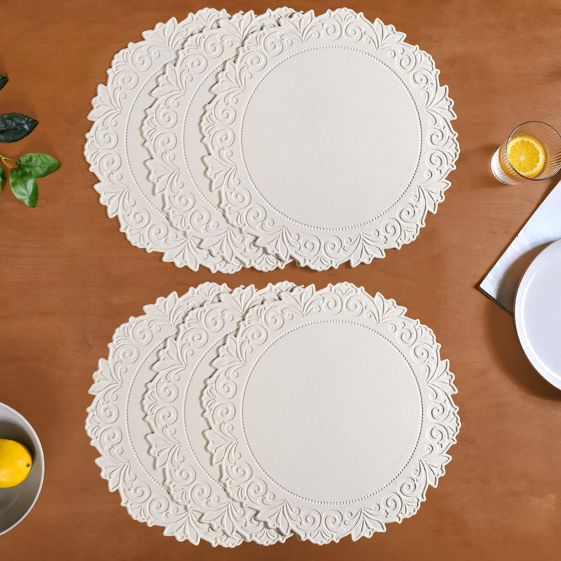 Embossed White Round Placemat Set Of 6