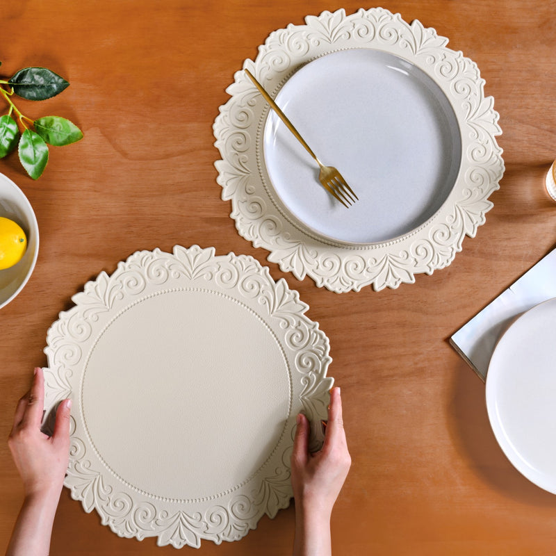 Embossed White Round Placemat Set Of 6
