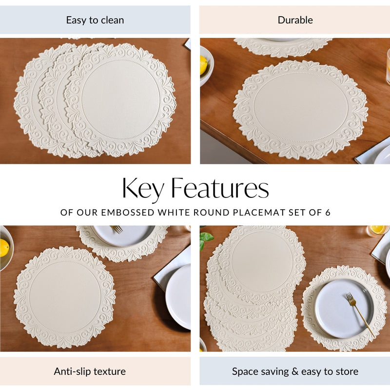 Embossed White Round Placemat Set Of 6