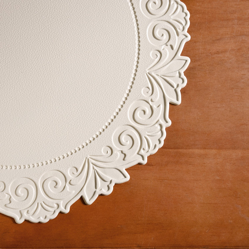 Embossed White Round Placemat Set Of 6