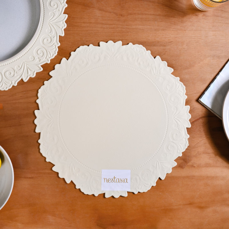 Embossed White Round Placemat Set Of 6