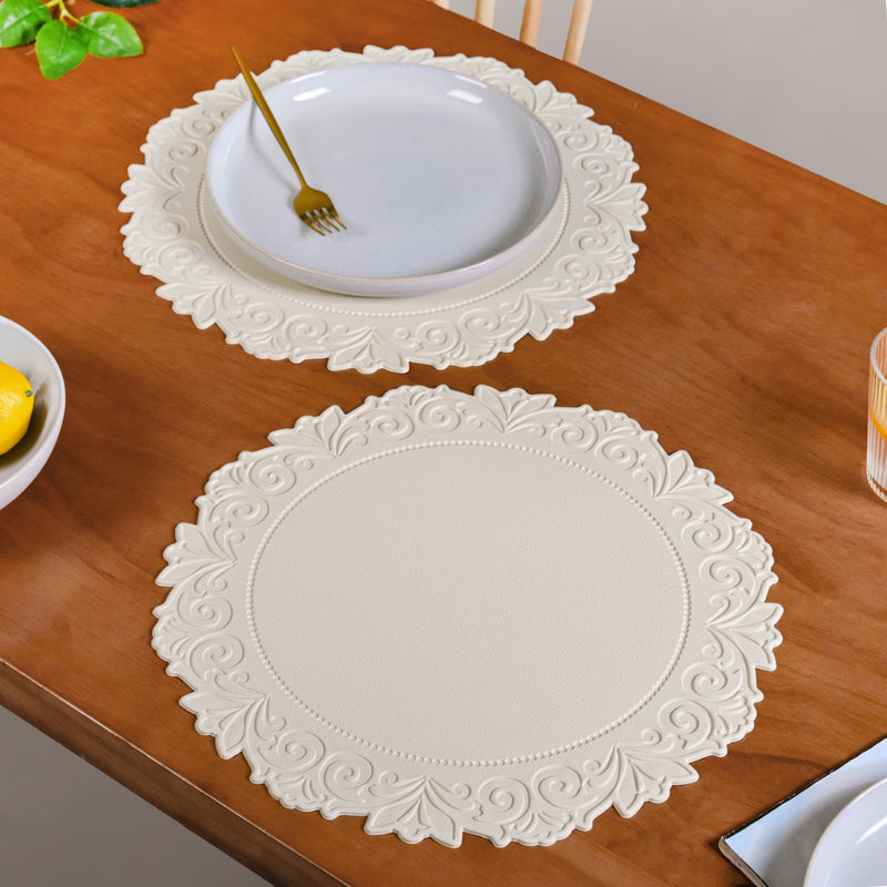 Embossed White Round Placemat Set Of 6