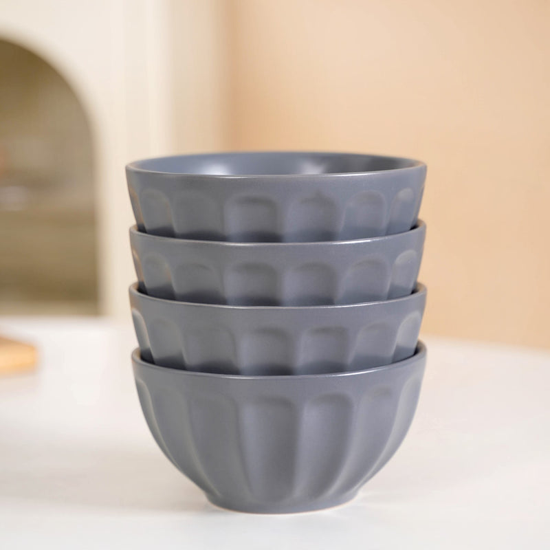 Embossed Grey Ceramic Bowl Set Of 4 580ml