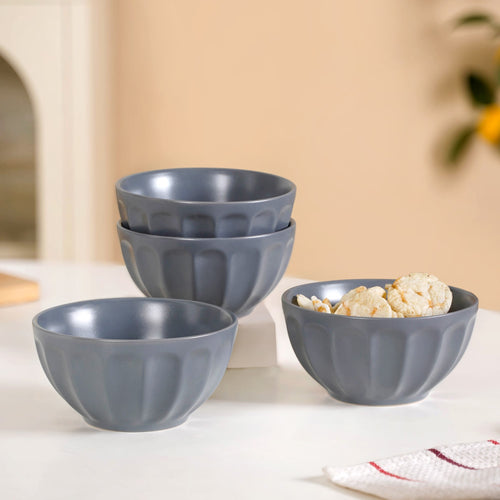 Embossed Grey Ceramic Bowl Set Of 4 580ml