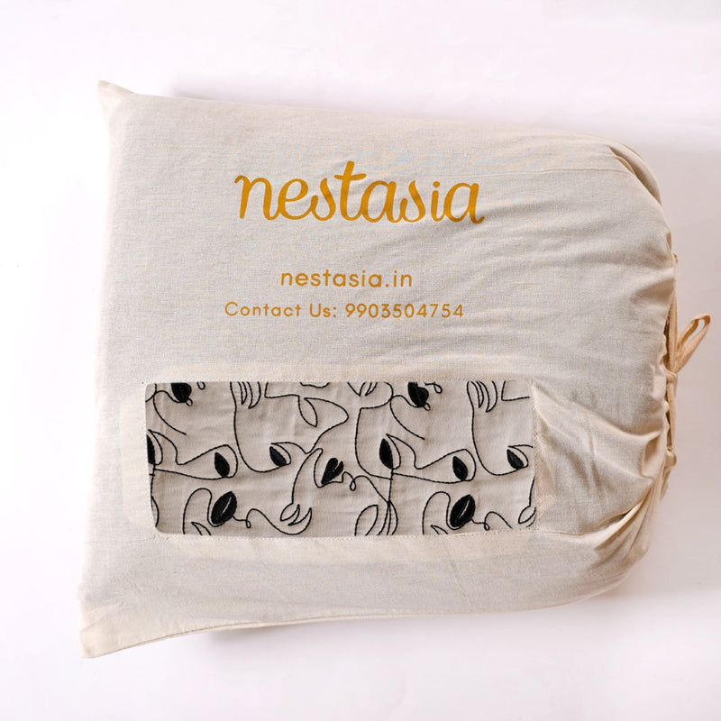 Embroidered King Size Bed Cover Beige