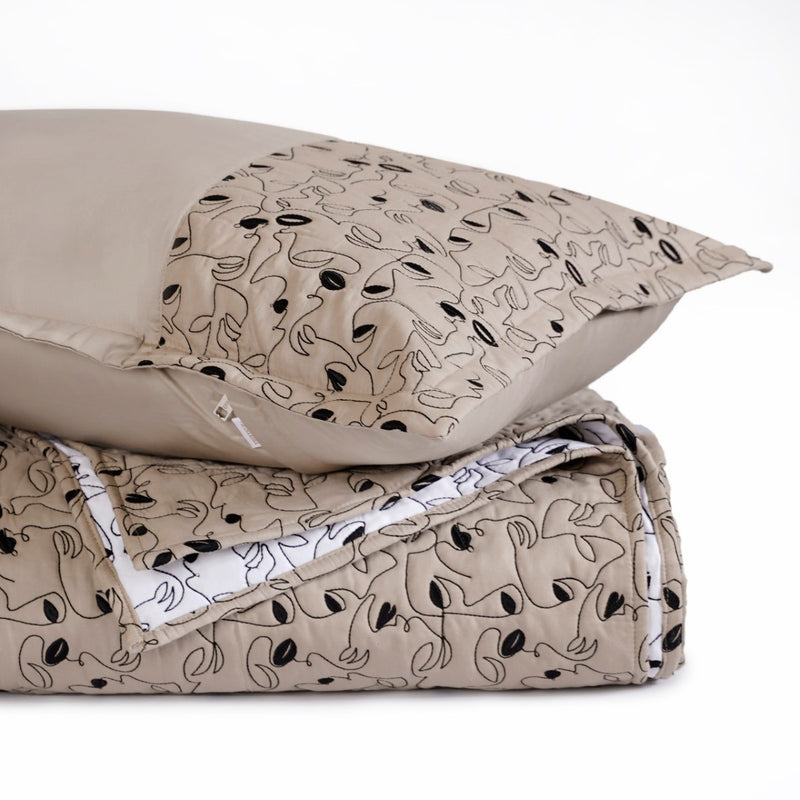 Embroidered King Size Bed Cover Beige