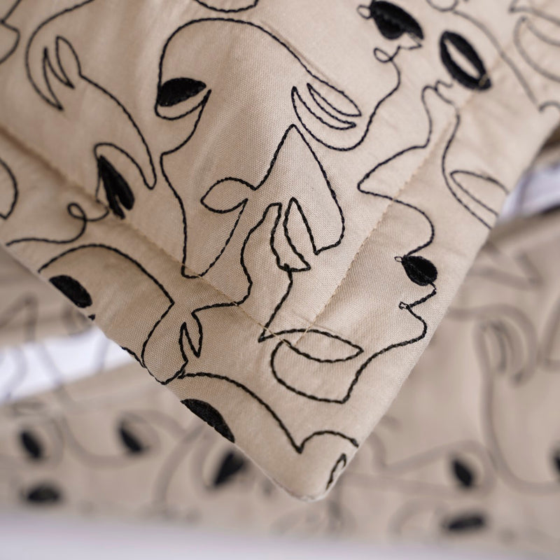 Embroidered King Size Bed Cover Beige