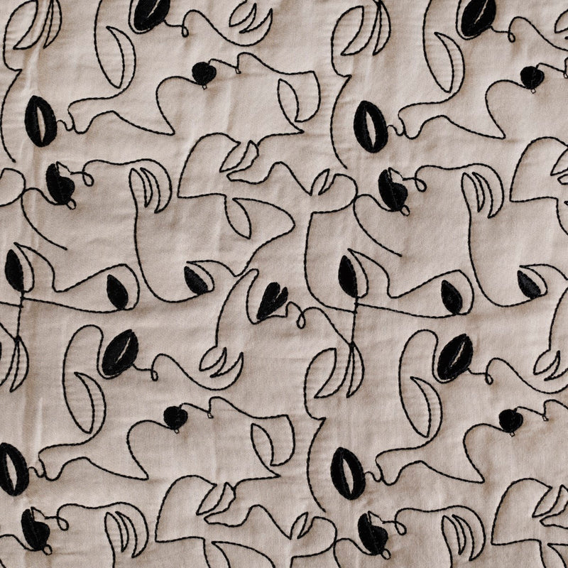 Embroidered King Size Bed Cover Beige