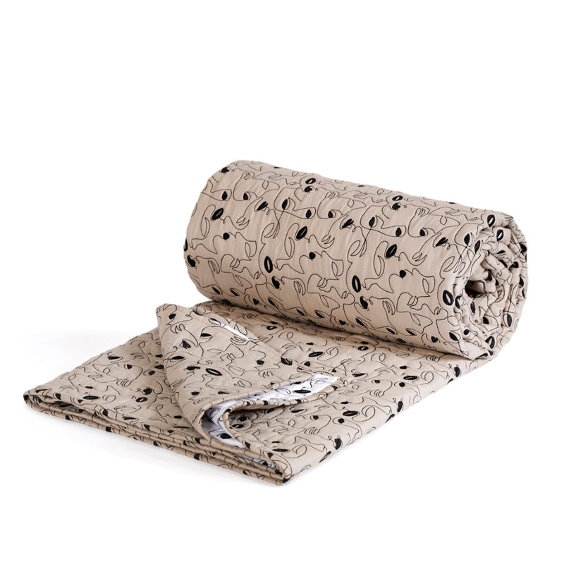 Embroidered King Size Bed Cover Beige