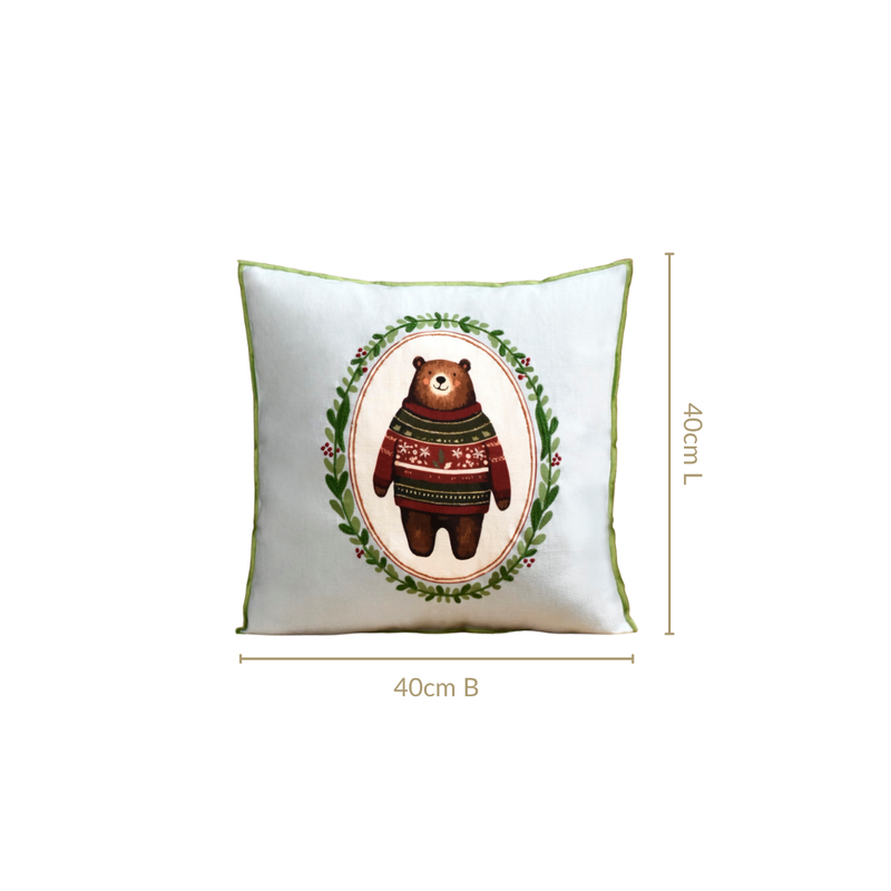 Embroidered Bear Cotton Cushion Cover 40x40cm