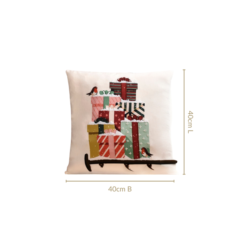 Embroidered Christmas Gifts Cushion Cover 40x40cm
