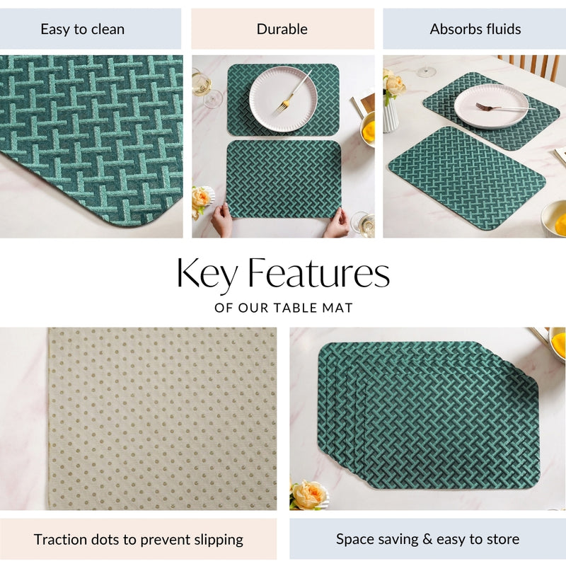 Emerald Green Basketweave Pattern Tablemat Set Of 6