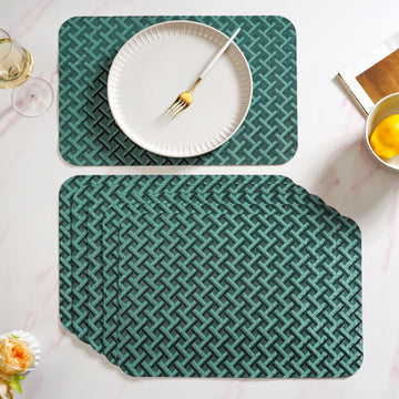 Emerald Green Wicker Pattern Tablemat Set Of 6